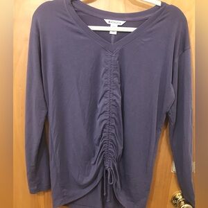 Athleta Womens Size XXS Grey Long Sleeve ruched front Athletic Top